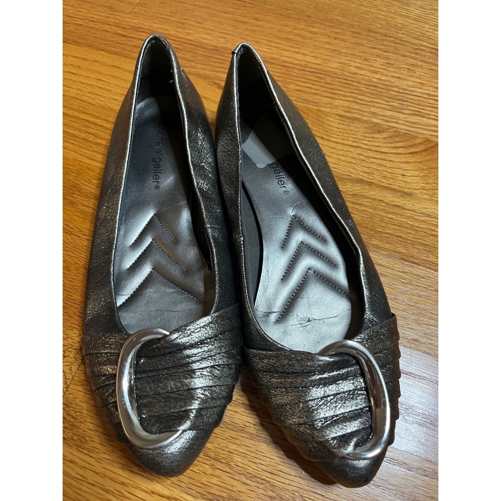 Andrew Geller Metallic Silver Gray Ballet Flats Comfort Dress Shoes